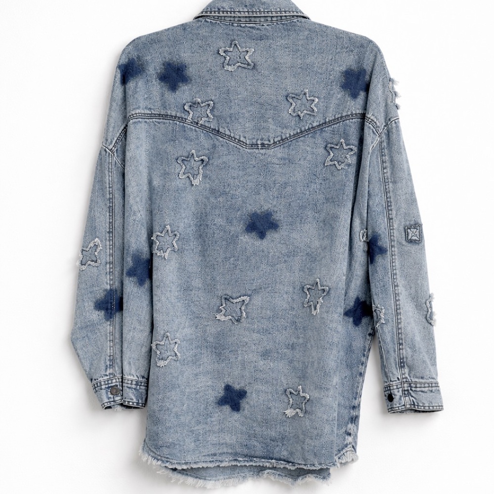 Denim Star-Patterned Button Down Shirt - image 2